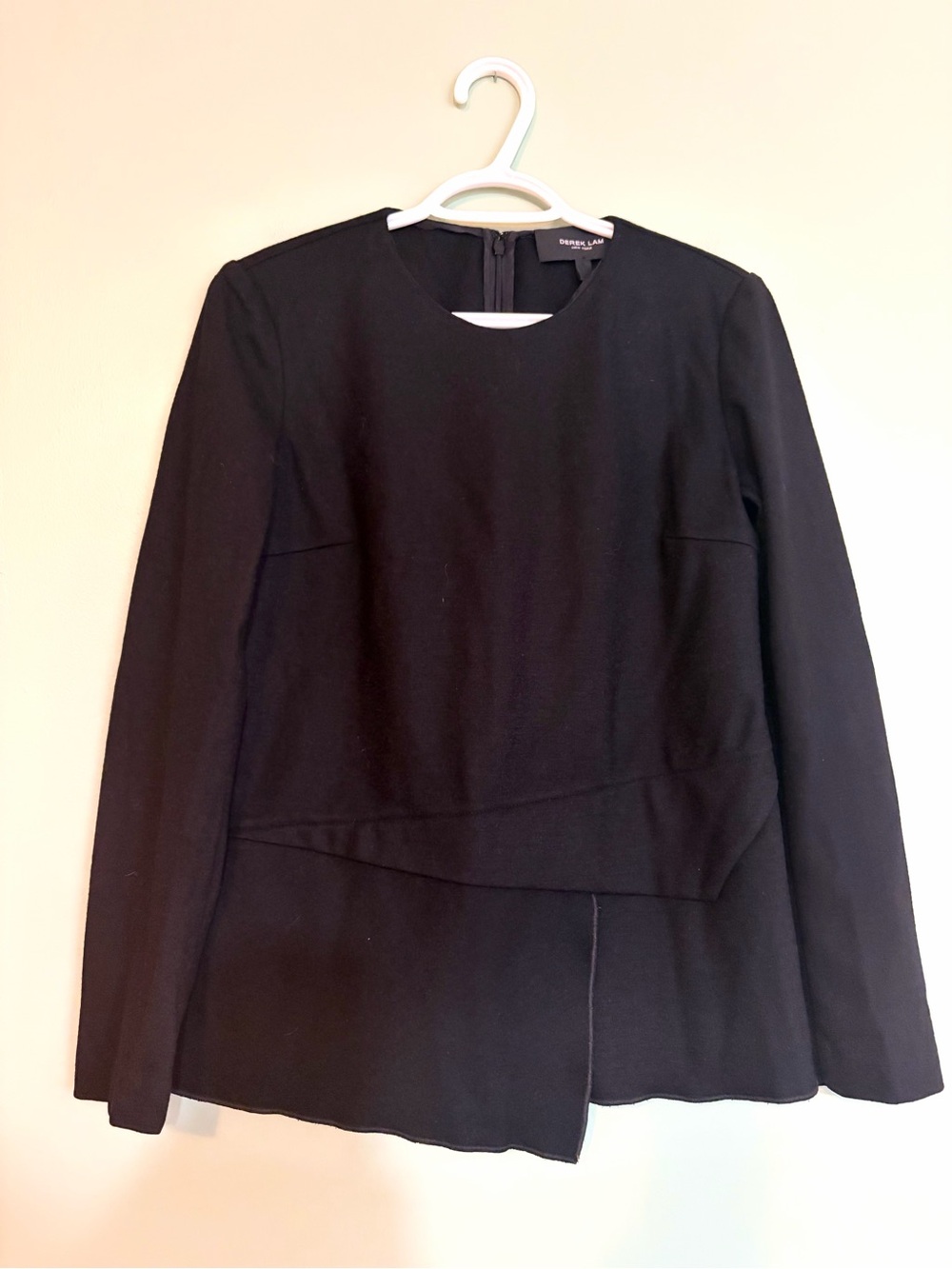 DEREK LAM New York Asymmetrical Wool Blend Peplum Top Blouse Black US 6 Luxury